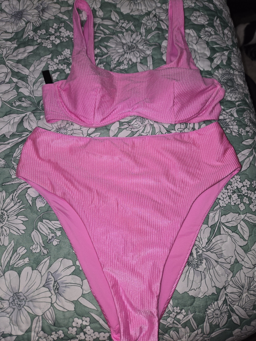 PINK Victoria's Secret Ribbed Bright Pink Bikini Set